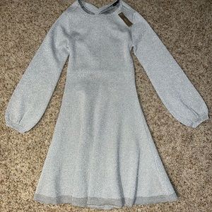 NWT J. Crew Metallic Silver Glitter Lurex Twist Back Holiday Dress XXS